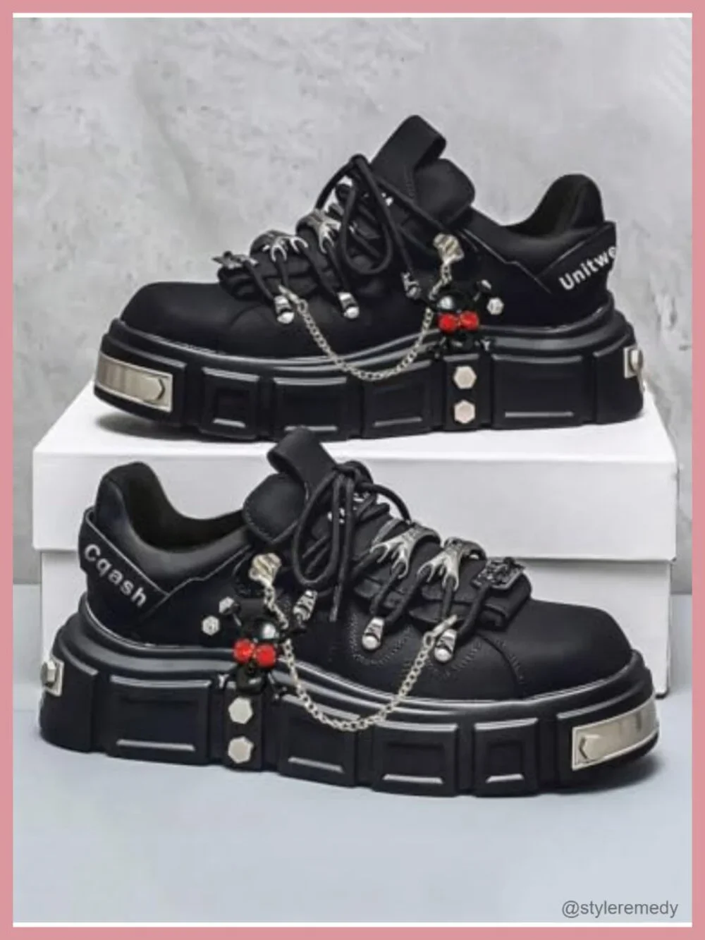 Y2K Punk Chunky Platform Lace-Up Ankle Boots with Rivets